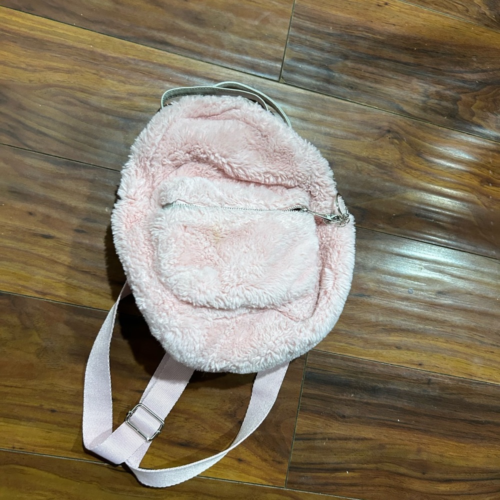 PLAYBOY Pink Furry Backpack Small, zip up, flaws, vintage Y2K - Picture 2 of 11